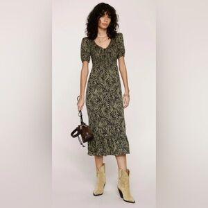 Heartloom Candid Green & Black Animal Print Midi Dress-Medium- New without tags